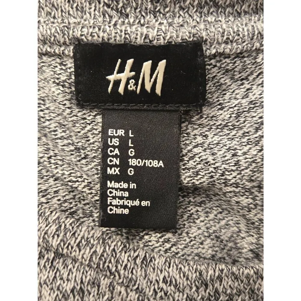 H&M Mens Size Large Grey Chambray Lightweight Pullover Sweater